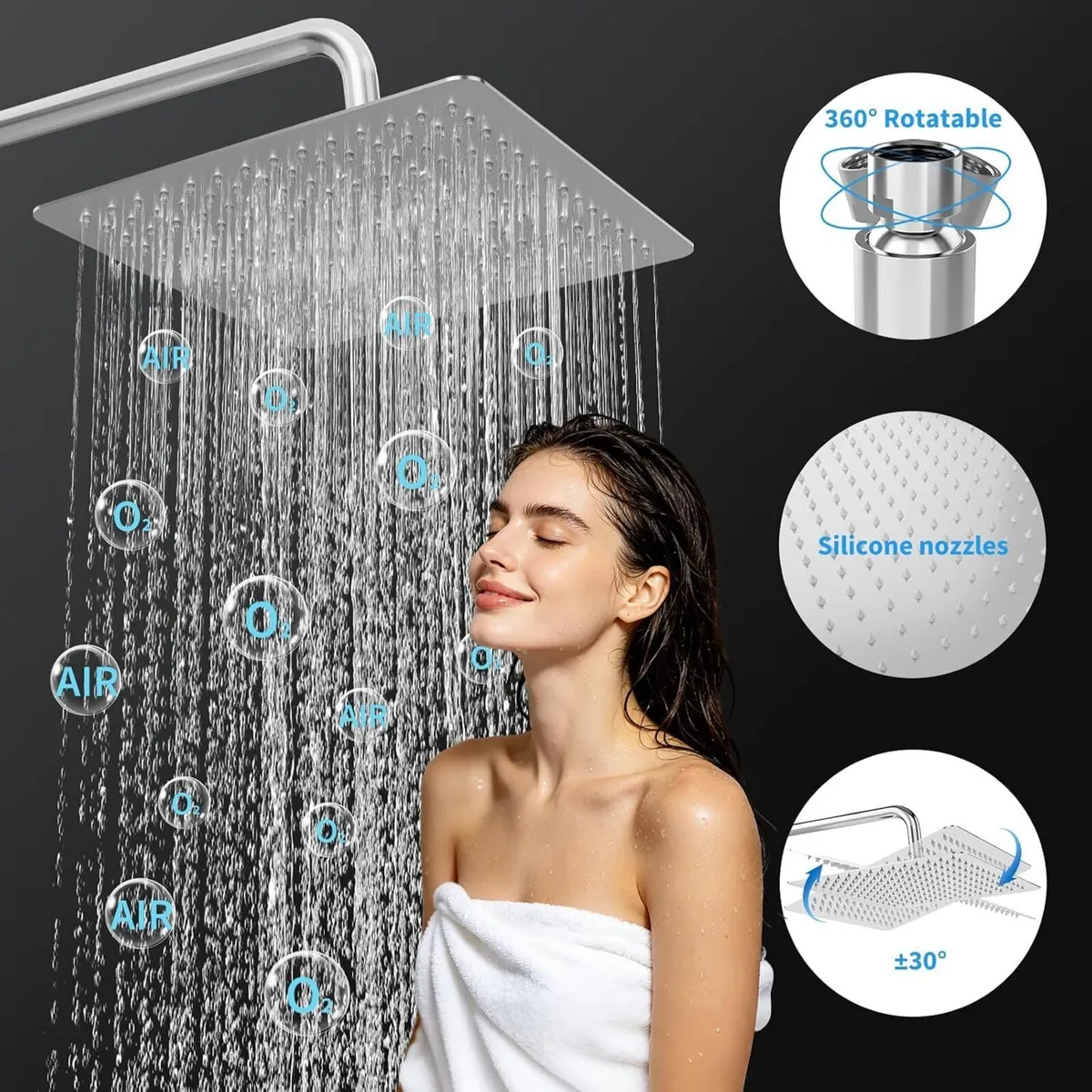 Square Rainfall Shower System Thermostatic Bar - Image 4
