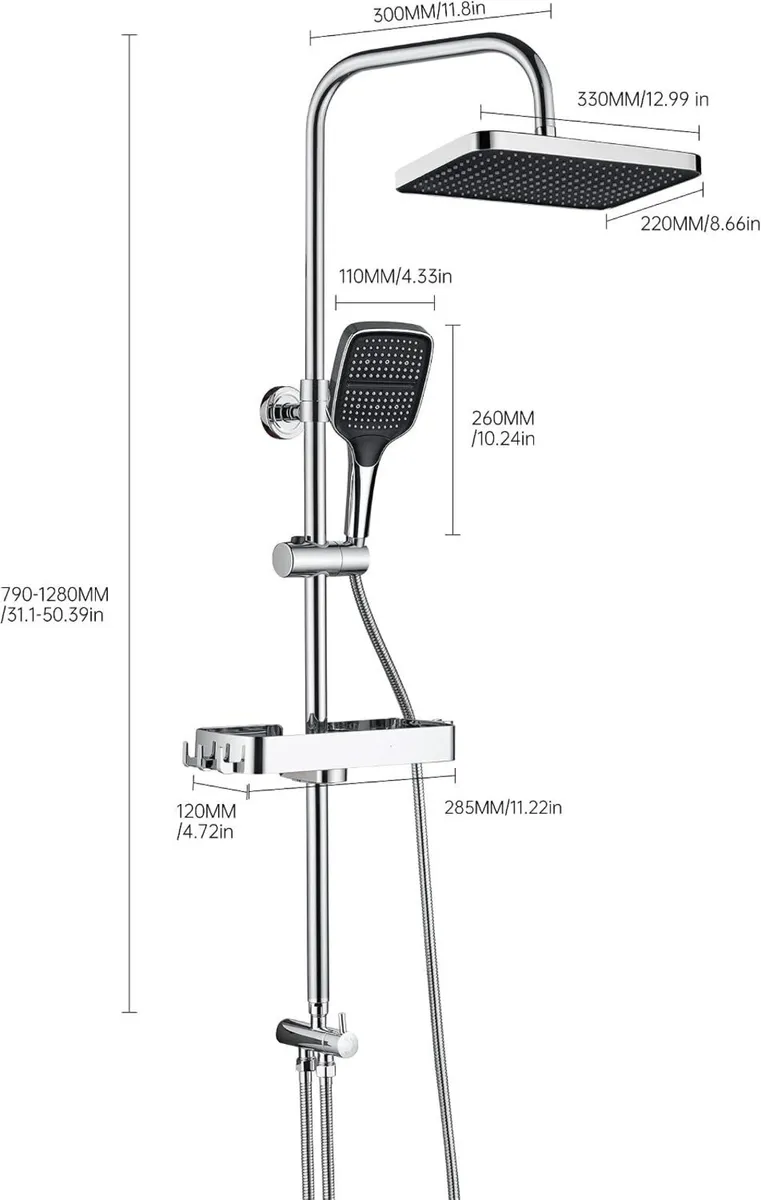 13" Rainfall Shower Set with Adjustable Riser Rail - Image 2