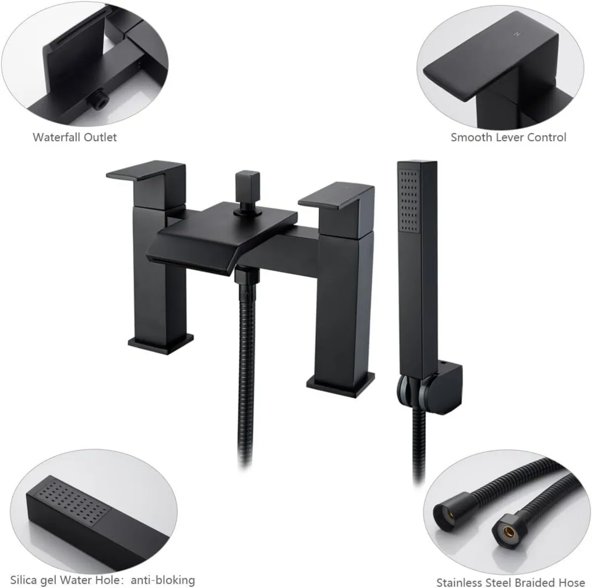 Waterfall Bath Mixer Tap Bathroom Square Monobloc - Image 3
