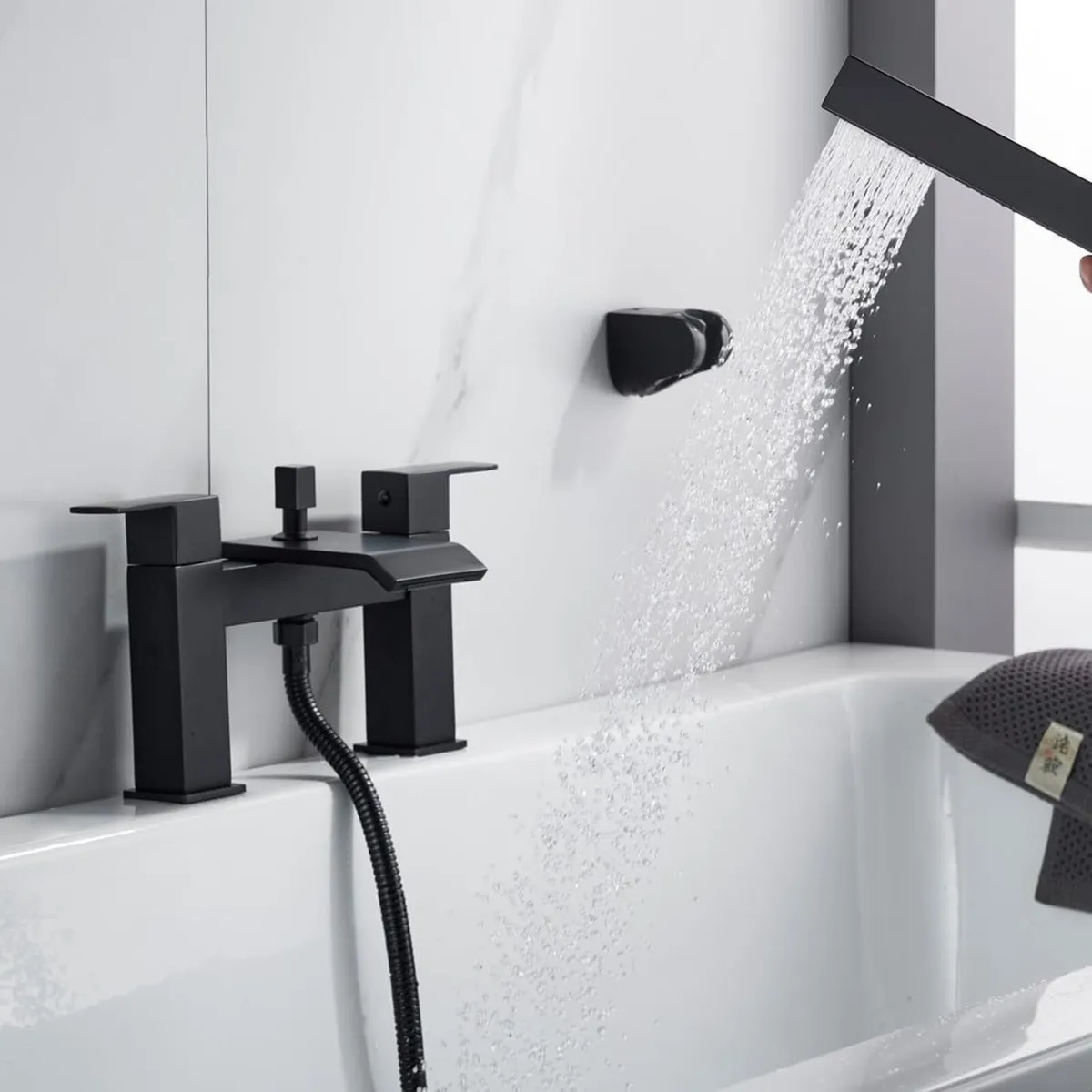 Waterfall Bath Mixer Tap Bathroom Square Monobloc - Image 4