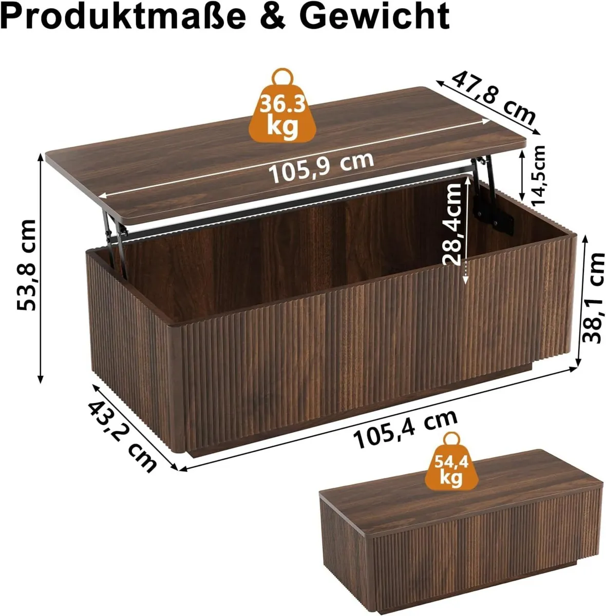 Walnut Lift Top Fluted Coffee Table with Hidden - Image 2