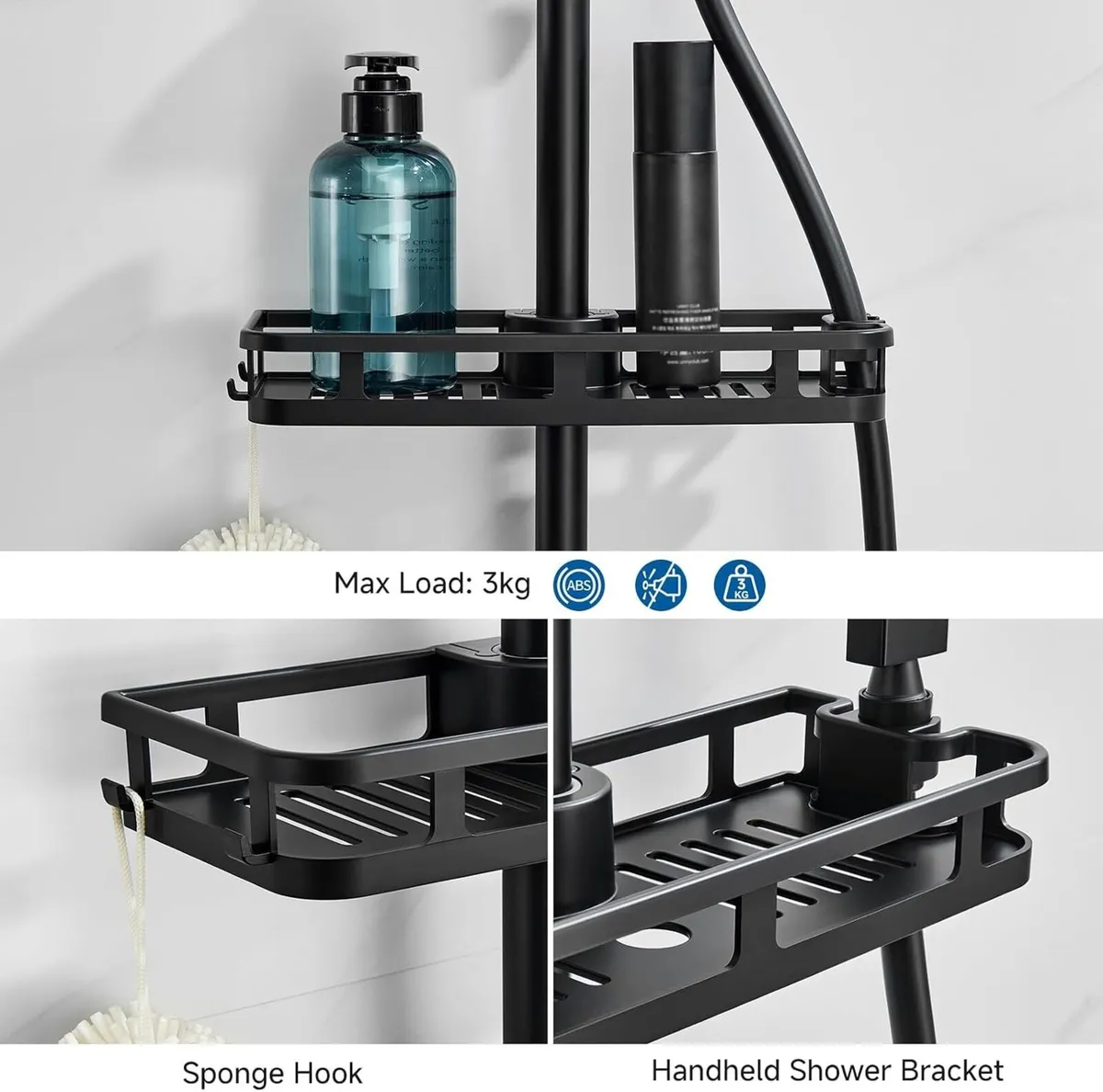 Adjustable Shower Riser Rail Kit with 12" Square - Image 3