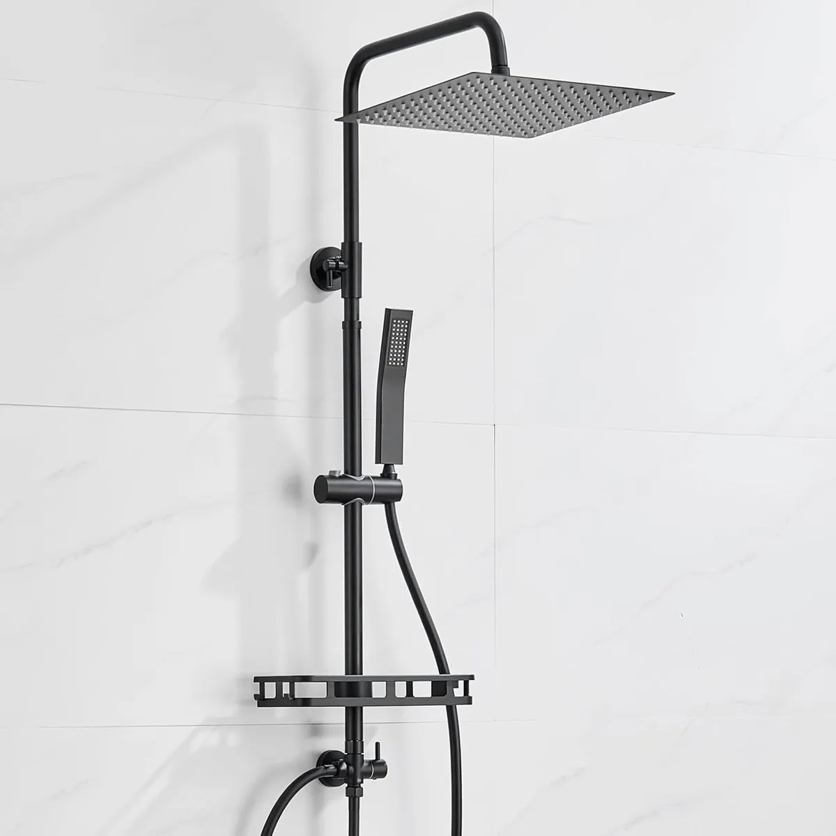 Adjustable Shower Riser Rail Kit with 12" Square - Image 1