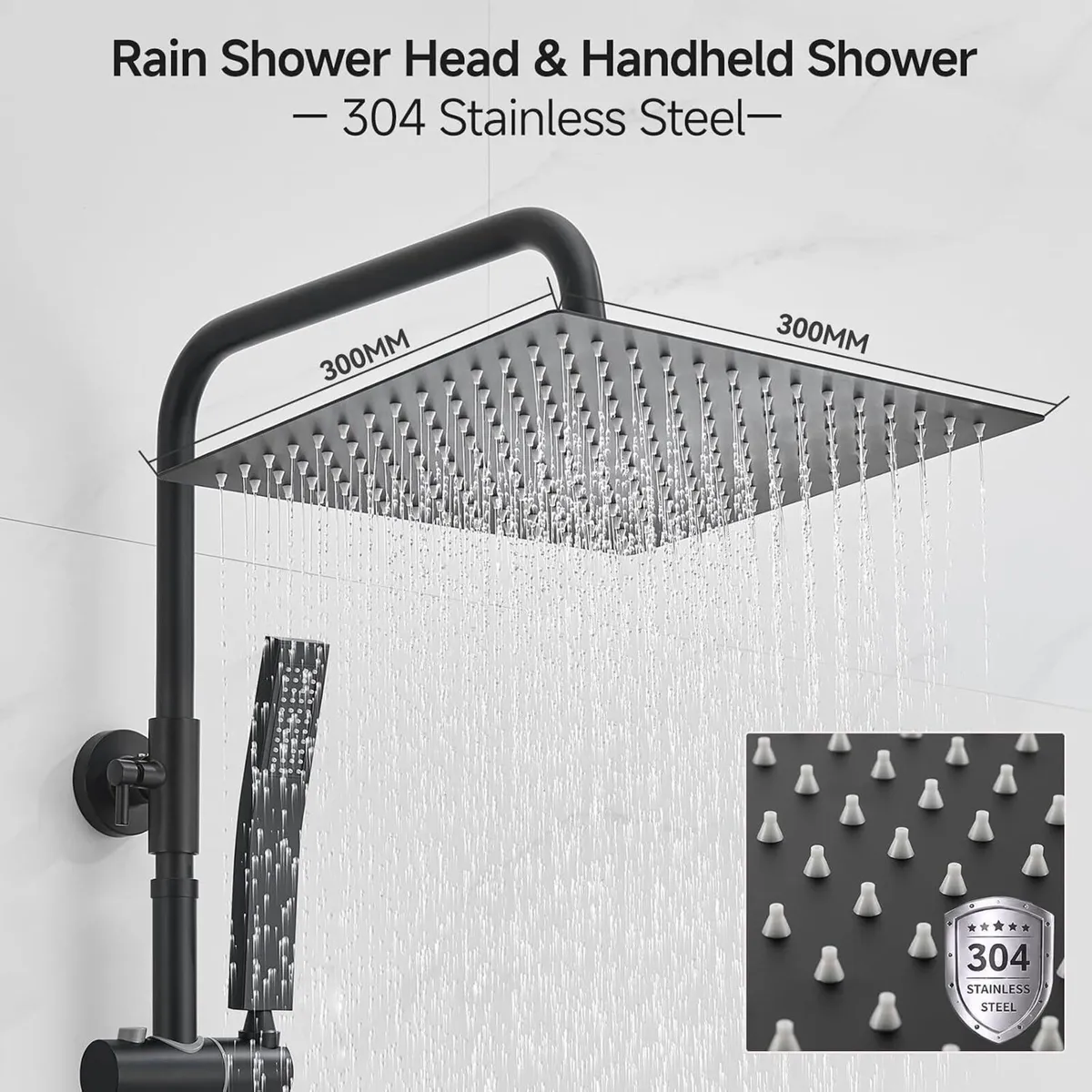 Adjustable Shower Riser Rail Kit with 12" Square - Image 2