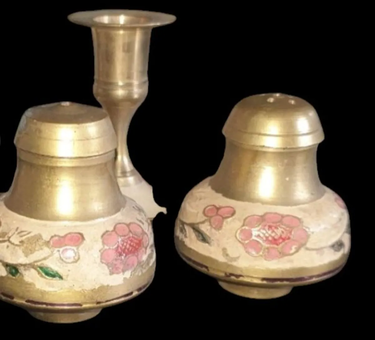 Vintage Brass&Enamel Cruet Set with Candle Holder - Image 2
