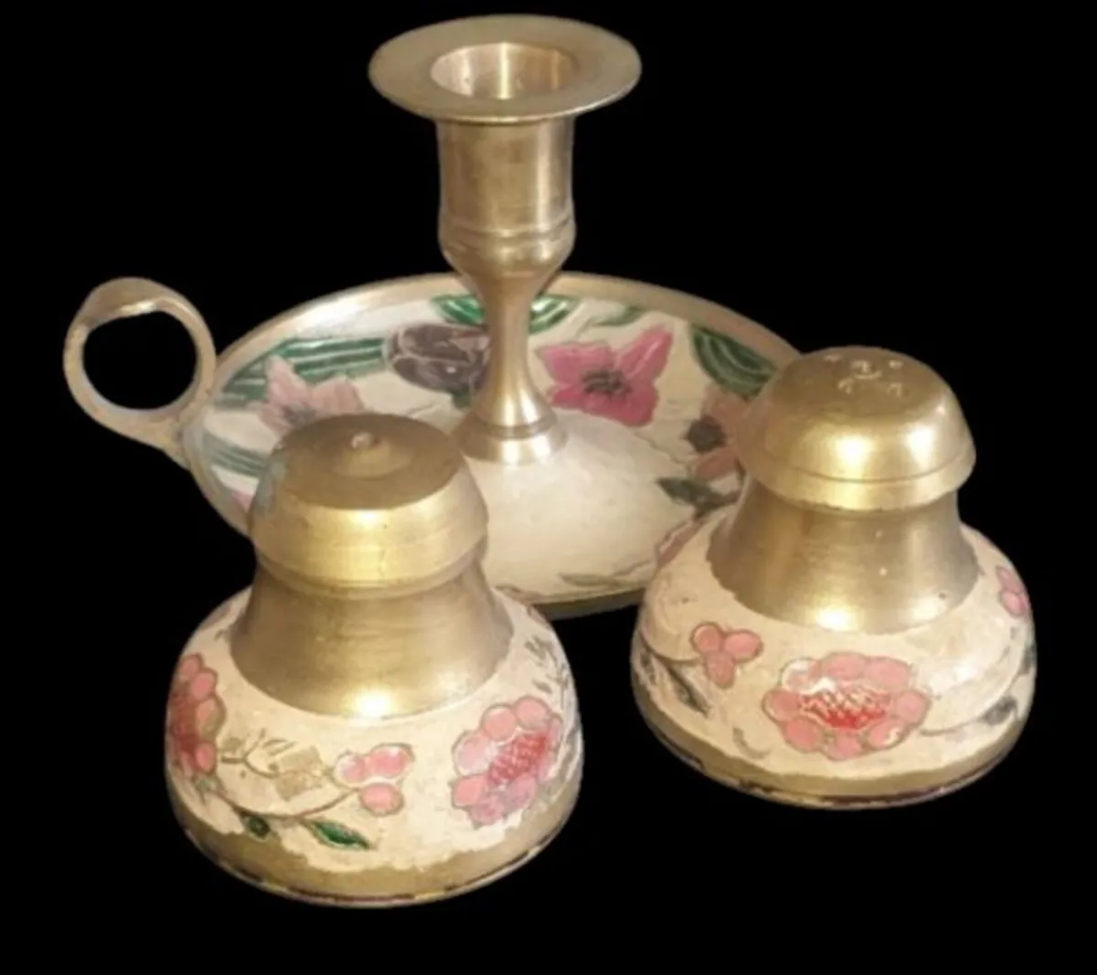 Vintage Brass&Enamel Cruet Set with Candle Holder - Image 3
