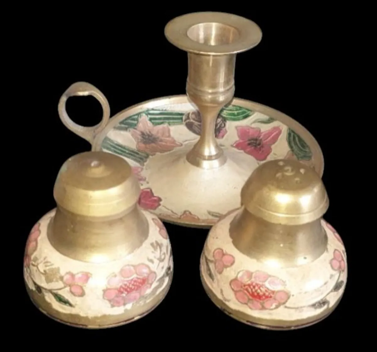 Vintage Brass&Enamel Cruet Set with Candle Holder - Image 4