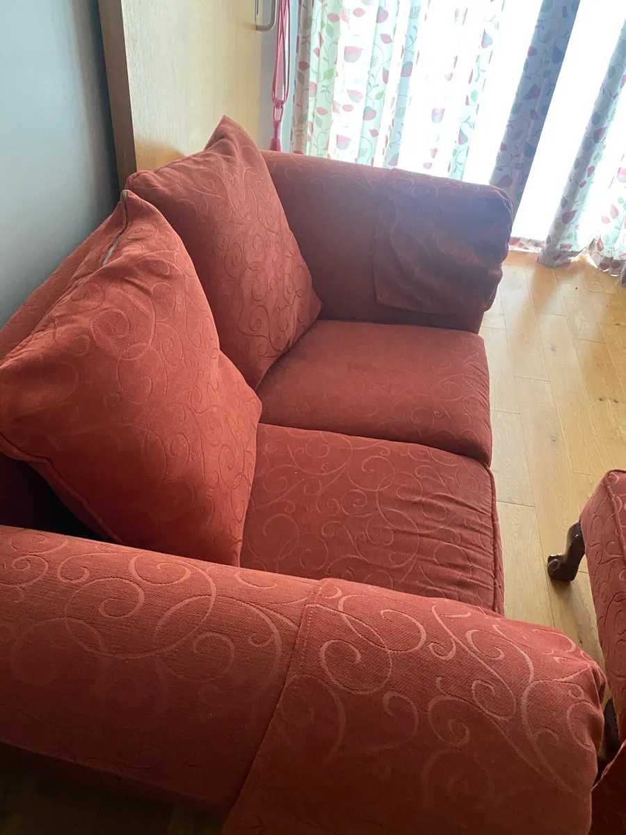 2 seater red couch with foot stool - Image 3