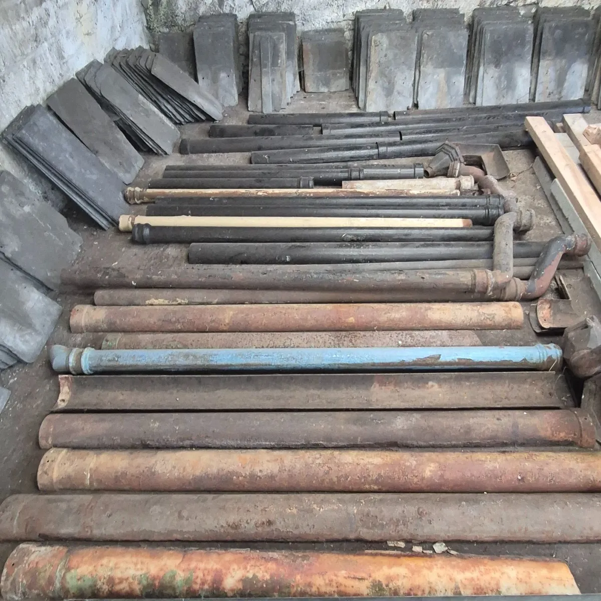Cast iron gutters and downpipes