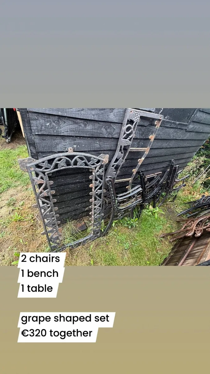 grape cast iron bench and chair/ table sets - Image 2