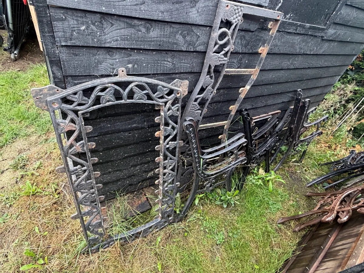 grape cast iron bench and chair/ table sets - Image 1