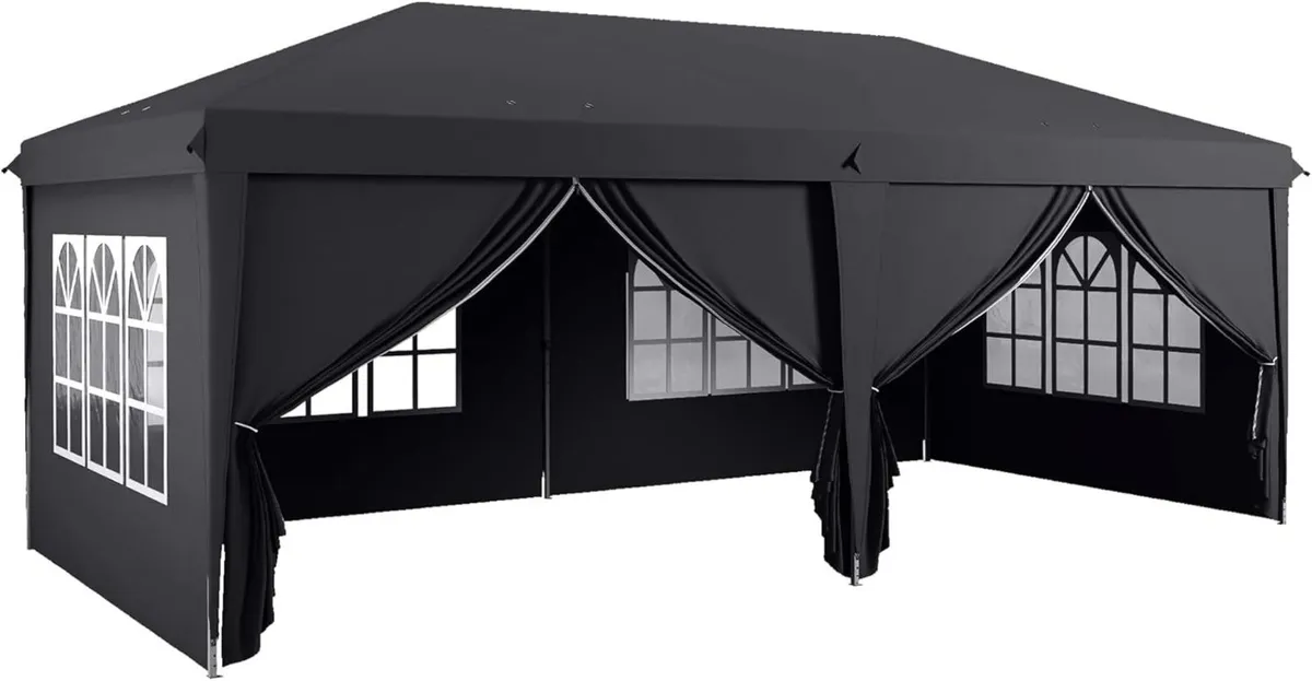 3x6m Pop-Up Gazebo with Adjustable Height – Black - Image 1