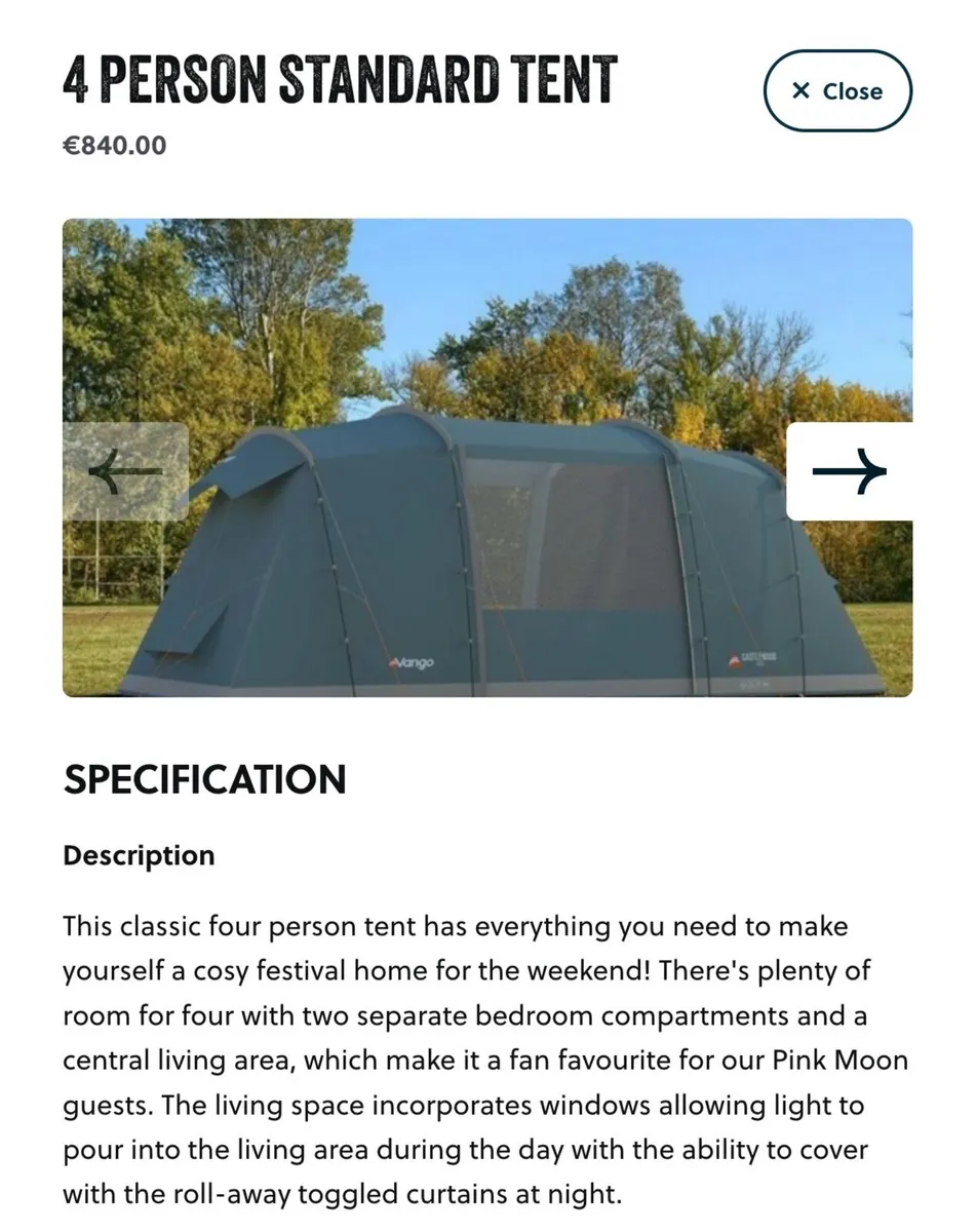 EP 2x Weekend Tickets & Pink Moon 4 Person Tent - Image 1