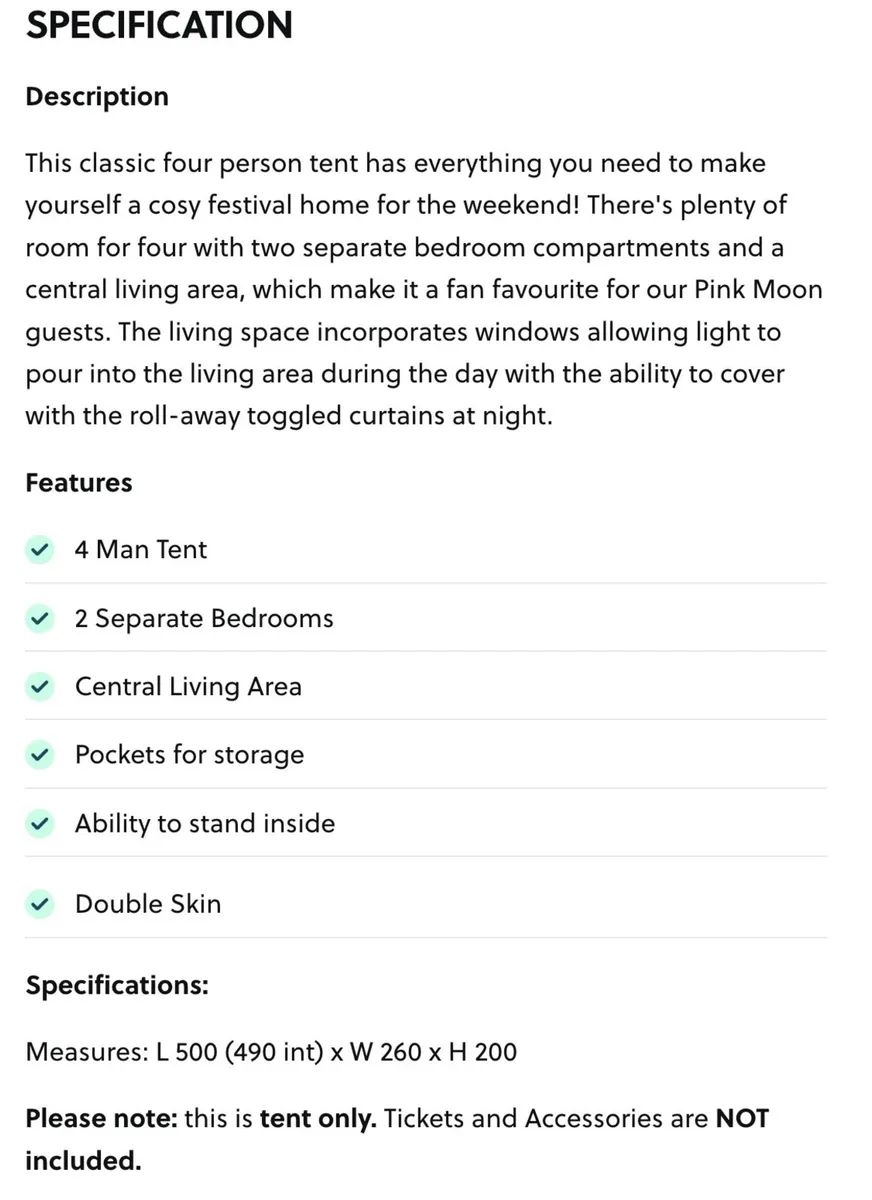 EP 2x Weekend Tickets & Pink Moon 4 Person Tent - Image 2