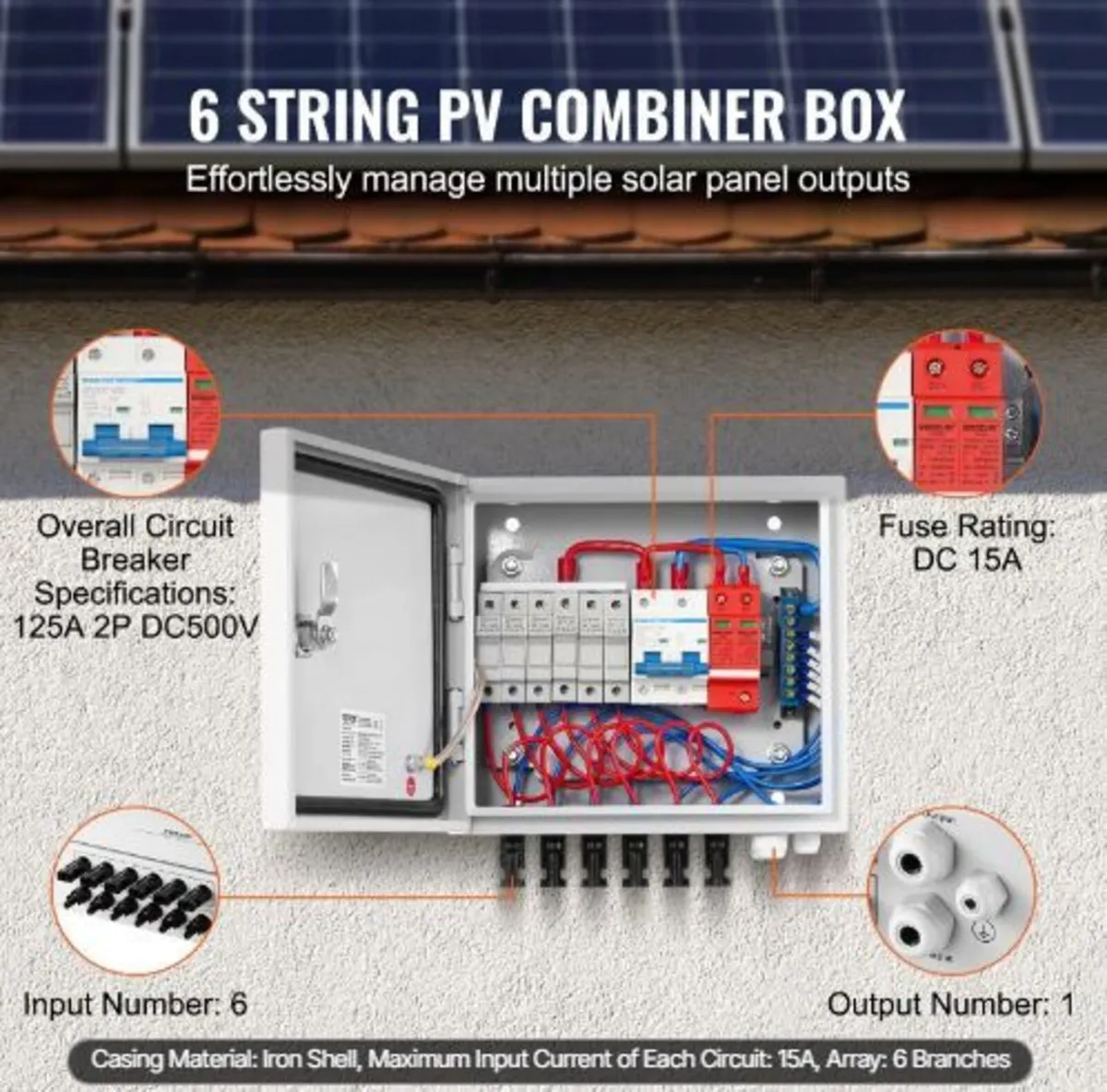 PV Combiner Box, 6 String, Solar Combiner Box - Image 1