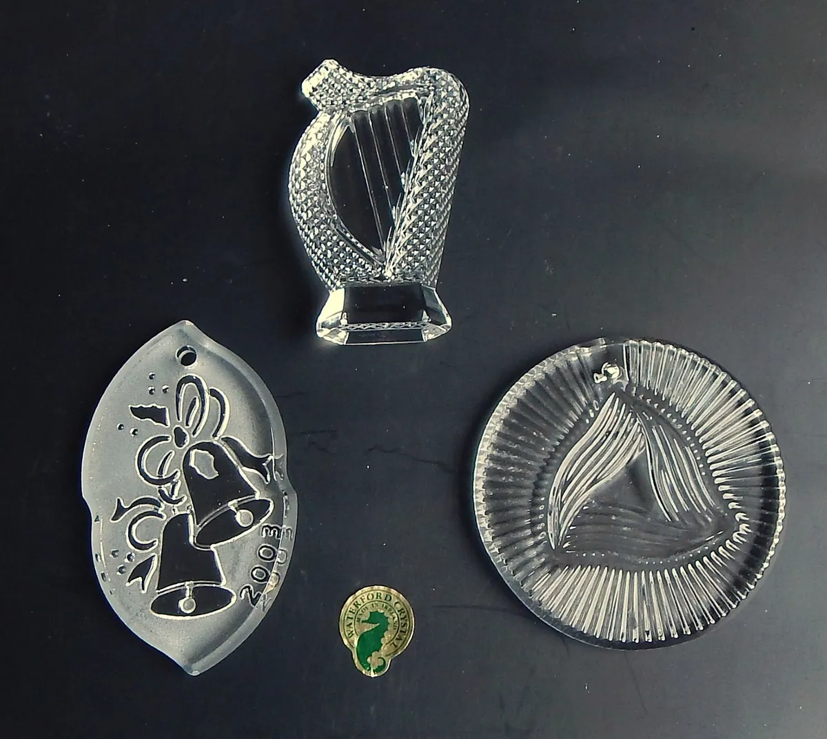 3 Small Waterford Crystal Commemorative Ornaments - Image 1