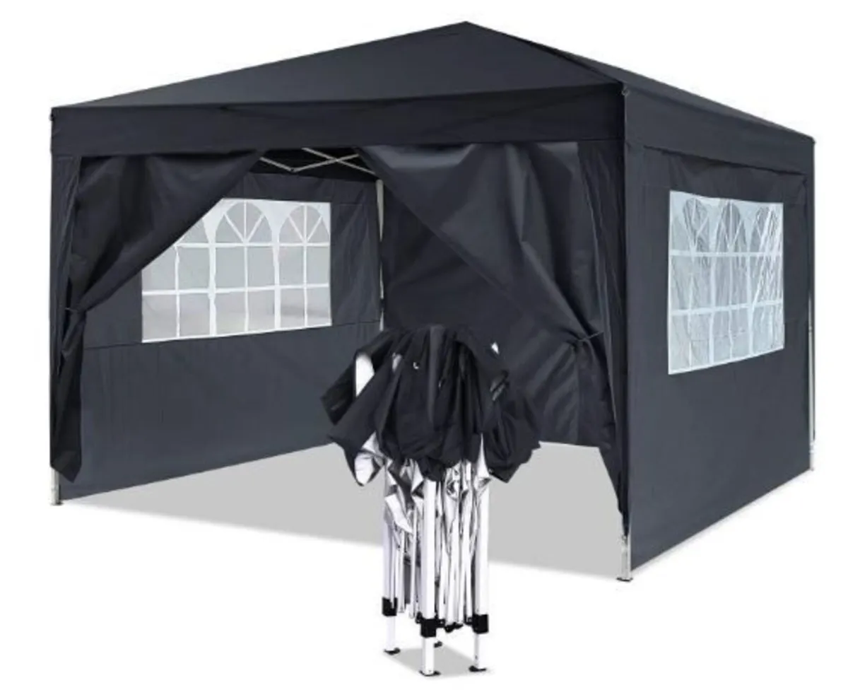 3x3m Folding Waterproof Gazebo with Side Panels - Image 1