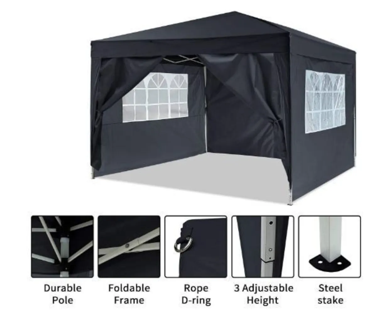 3x3m Folding Waterproof Gazebo with Side Panels - Image 3