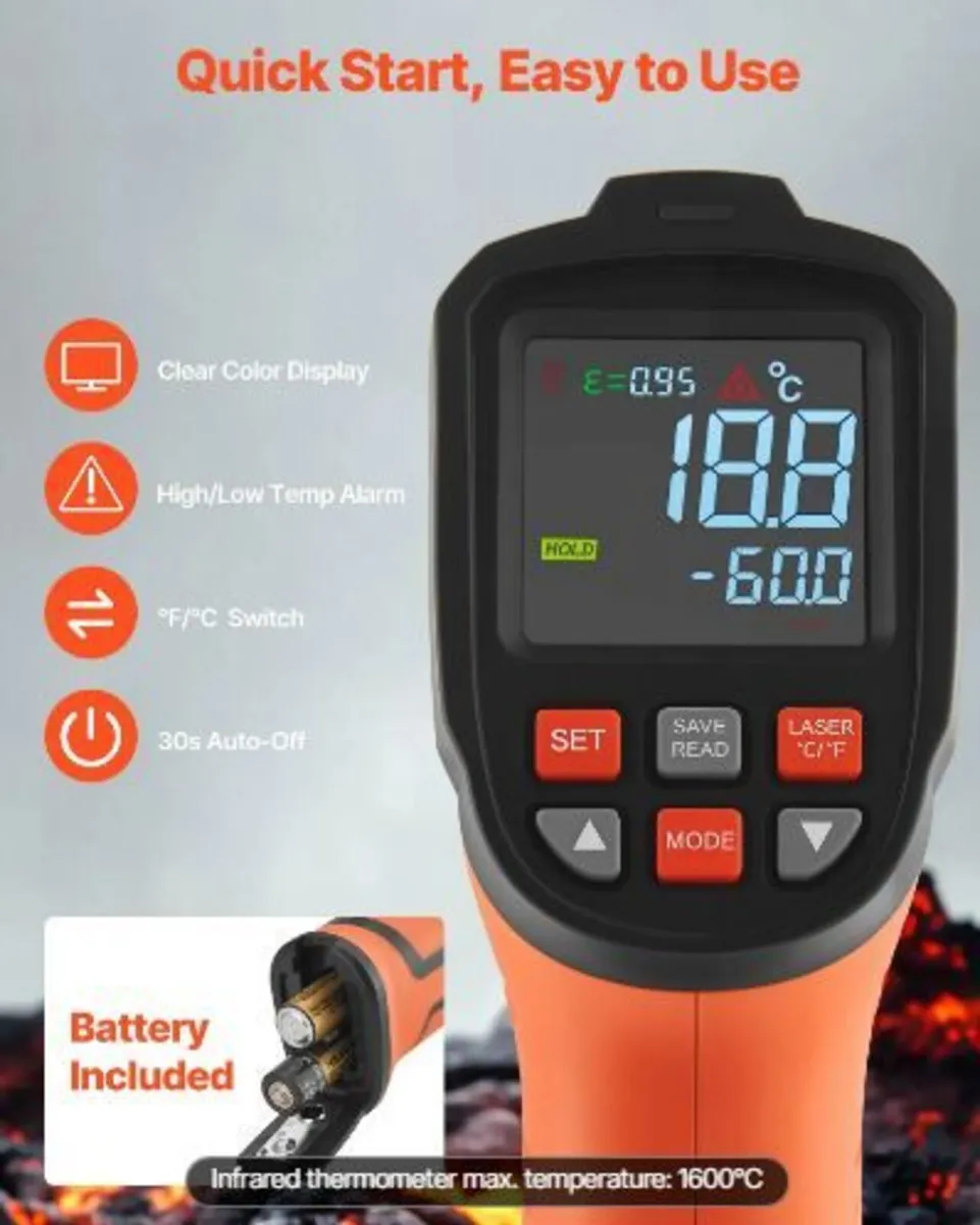 Infrared Thermometer, -30℃ to 1600℃ Dual-Mode - Image 2