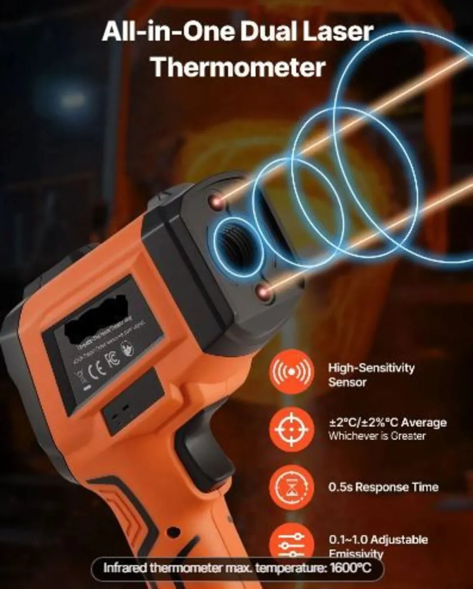 Infrared Thermometer, -30℃ to 1600℃ Dual-Mode - Image 3