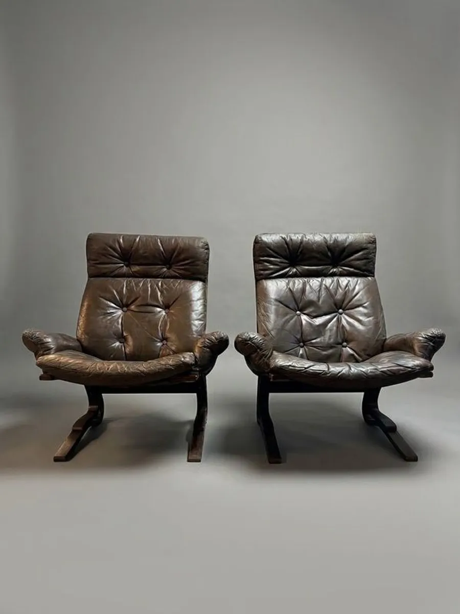 1970s Norwegian Rykken & Co Attributed Leather Lounge Chair Set - Image 2