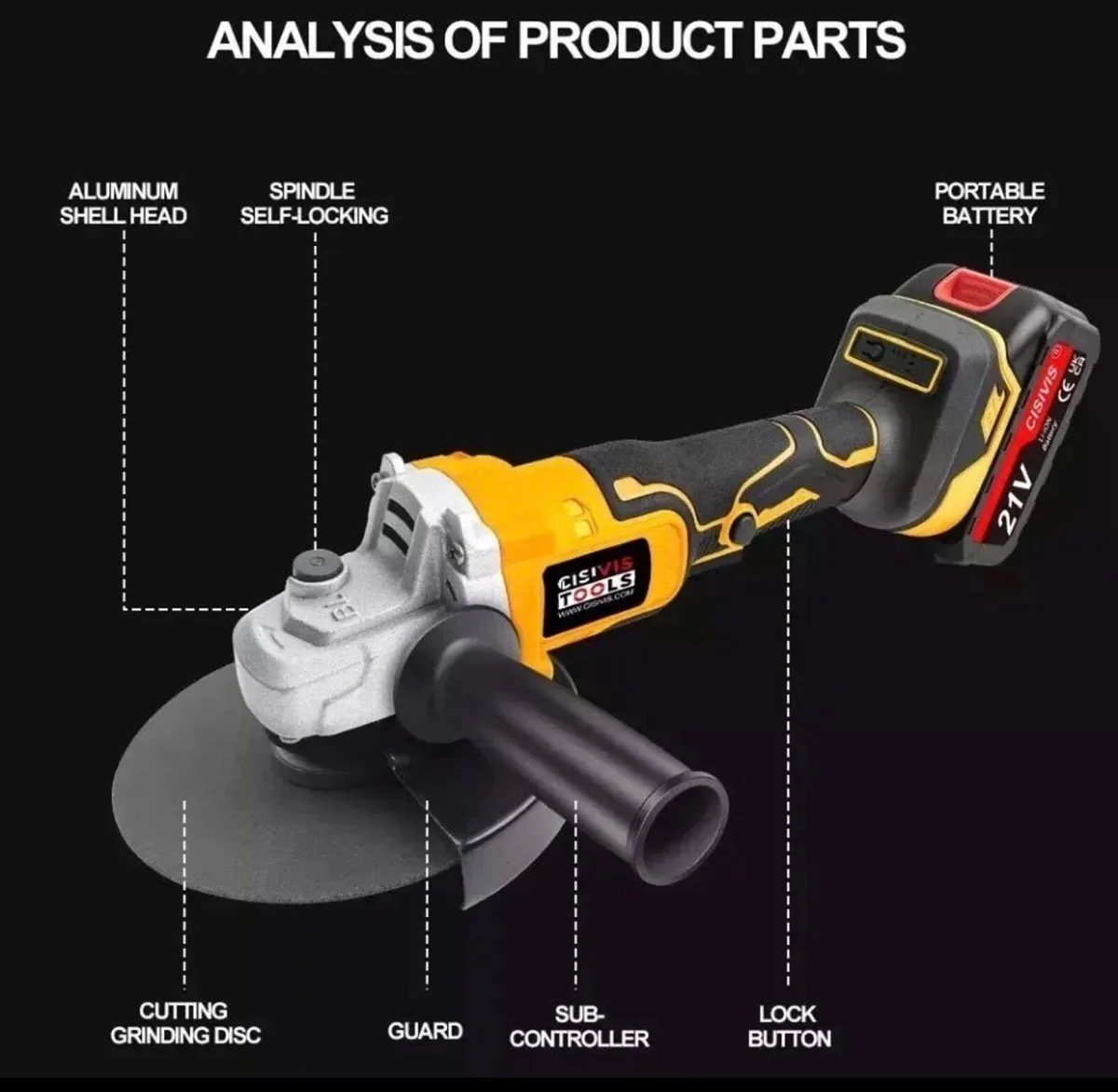 NEW 21V 125mm Brushless Cordless Angle Grinder - Image 3