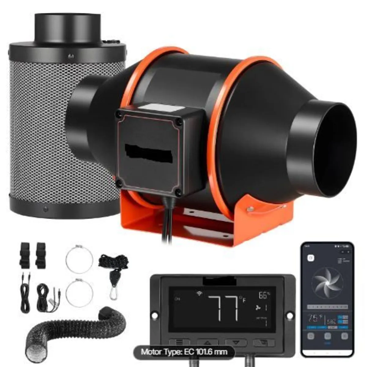 Inline Duct Fan Kit Carbon Filter, 349 m³/h 101.6 - Image 1