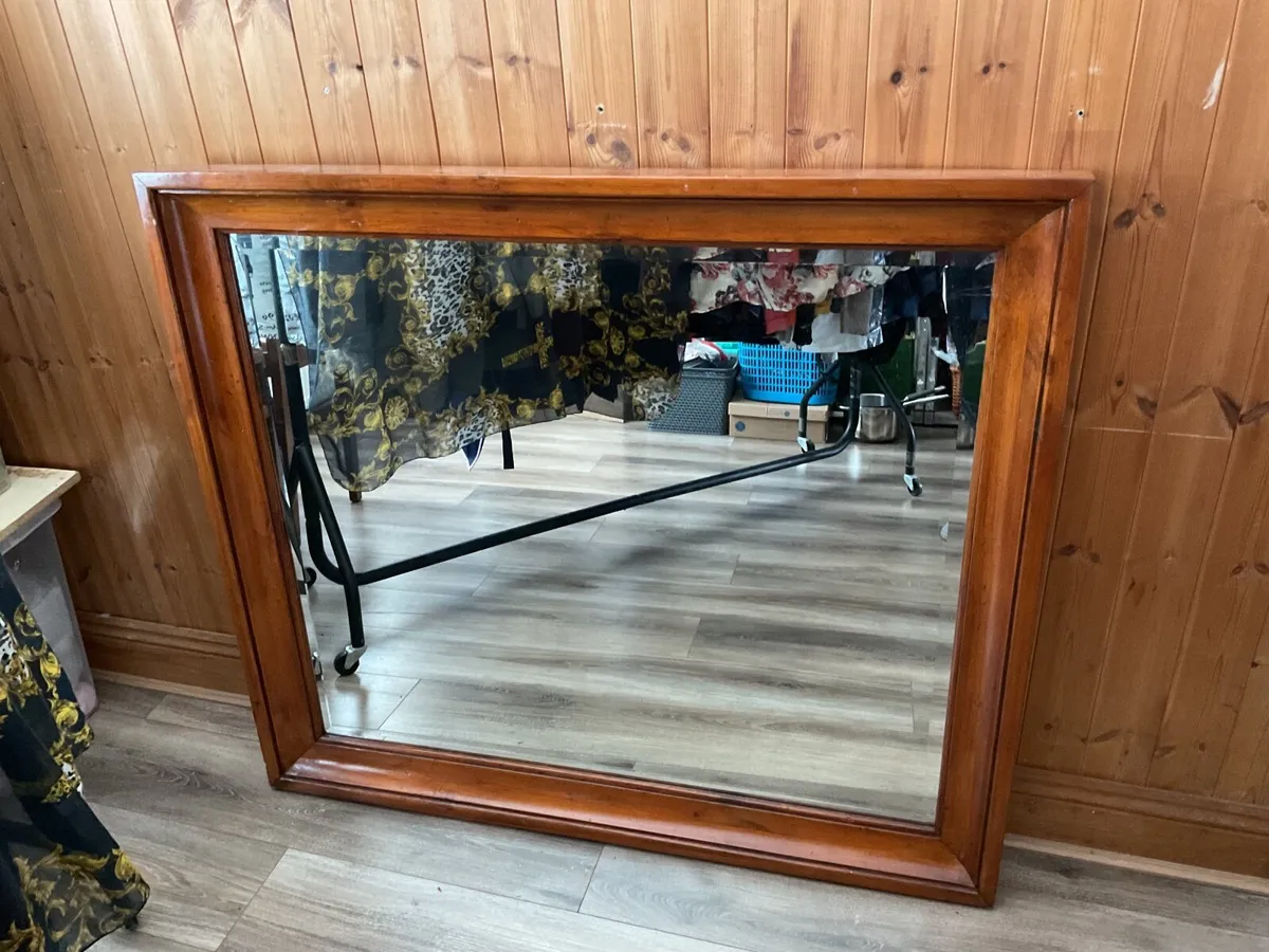 Large oak framed bevelled mirror - Image 1