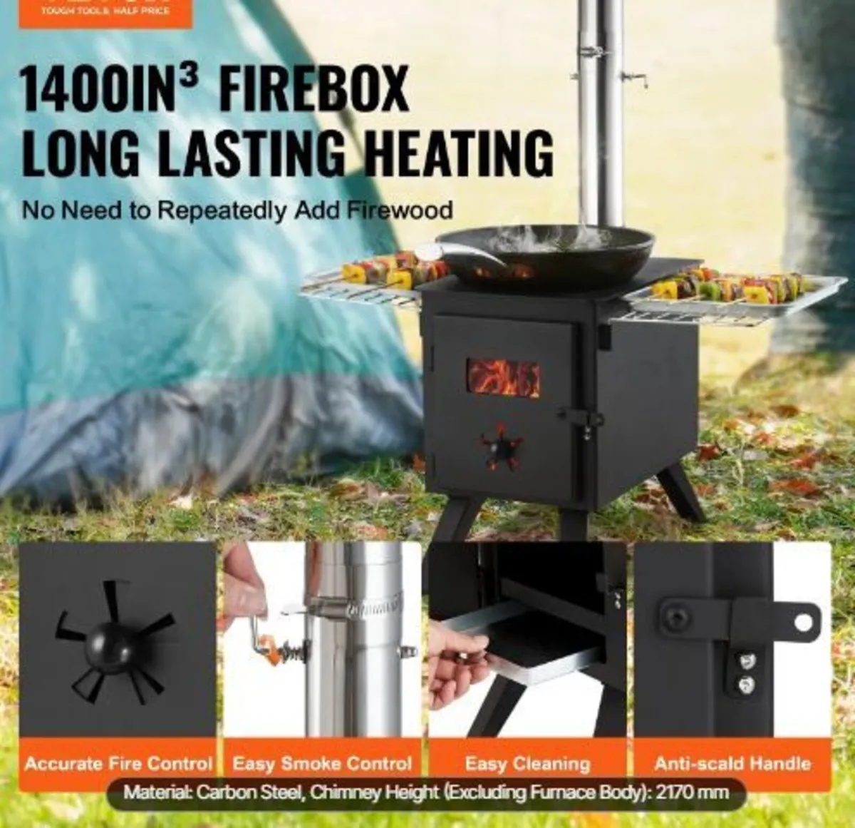 Wood Stove, 218.4 cm, Alloy Steel Camping - Image 2