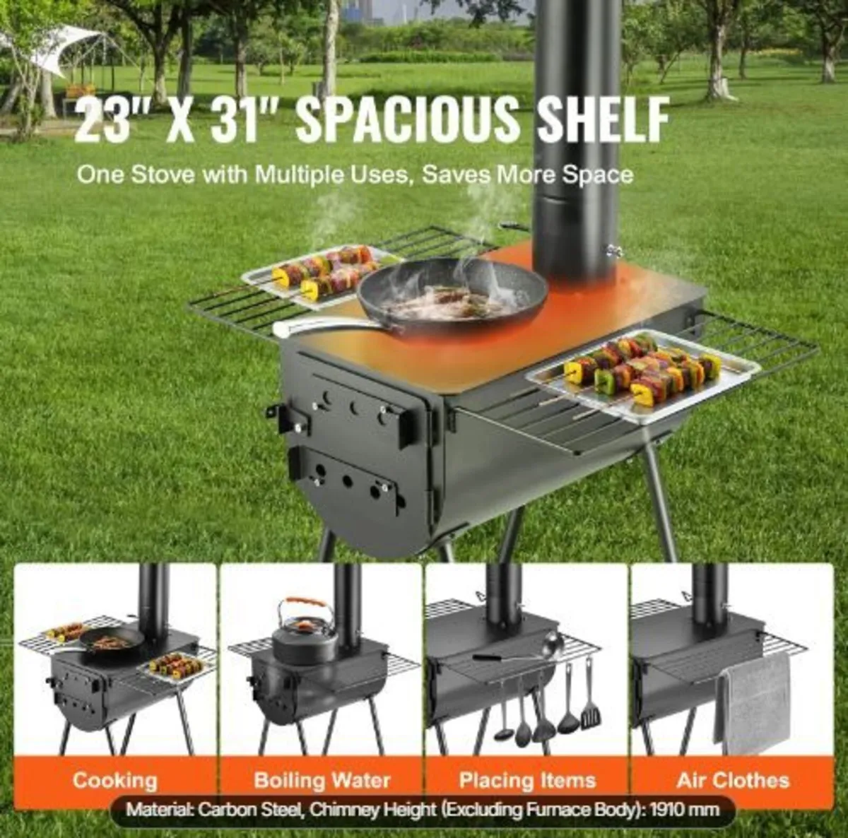Wood Stove, 3 m, Alloy Steel Camping Tent Stove - Image 1