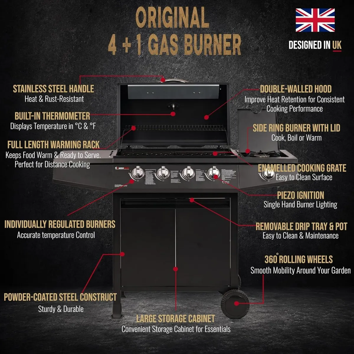 4+1 Burner Gas BBQ Garden Grill – Stainless Steel - Image 3