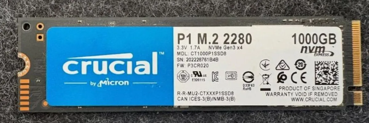 Crucial M.2 NVME - 1 TB (1000 GB)  M.2 92 % Health - Image 1