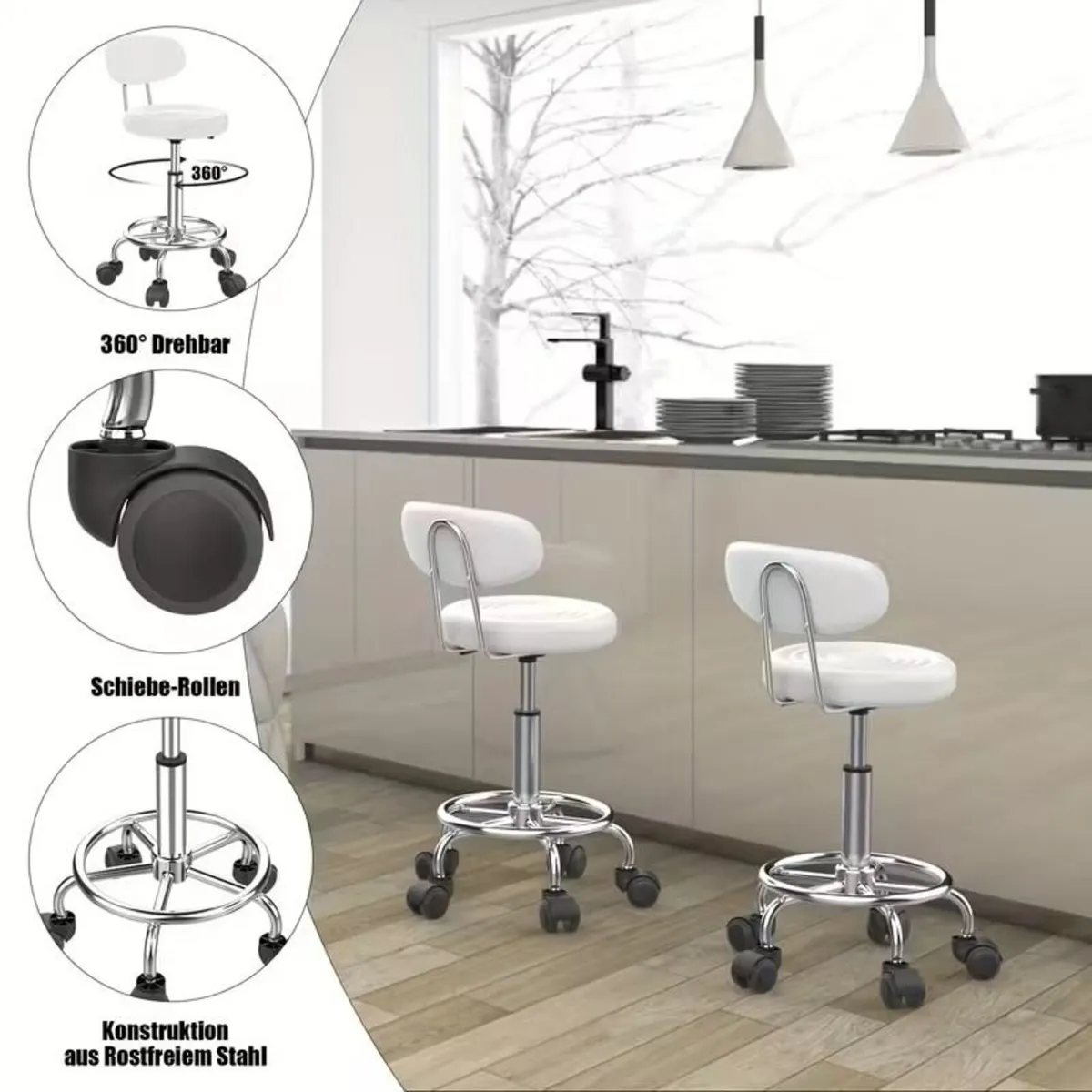 Ergonomic Adjustable Swivel Stool with Backrest - Image 2