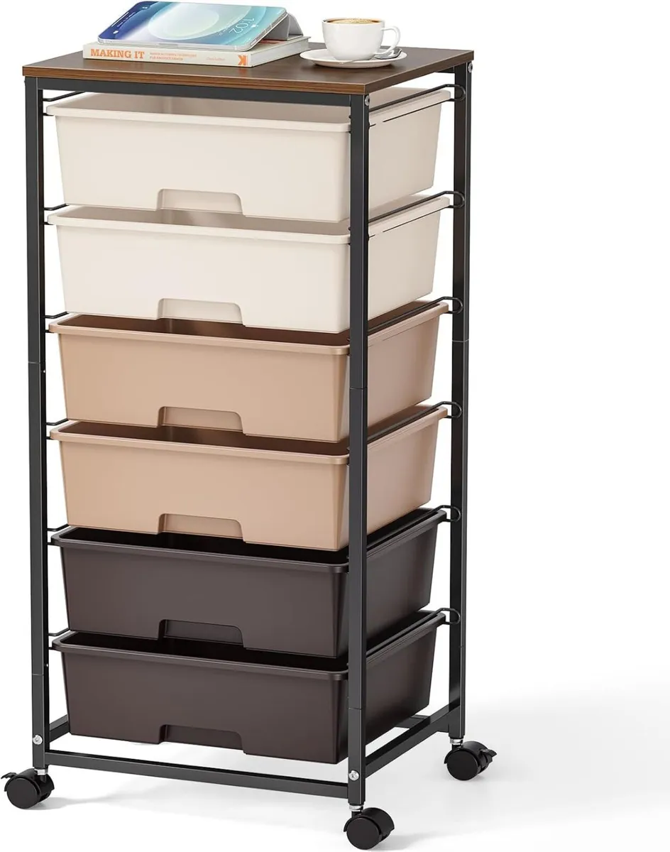 6-Drawer Rolling Storage Cart with Tabletop - Image 1