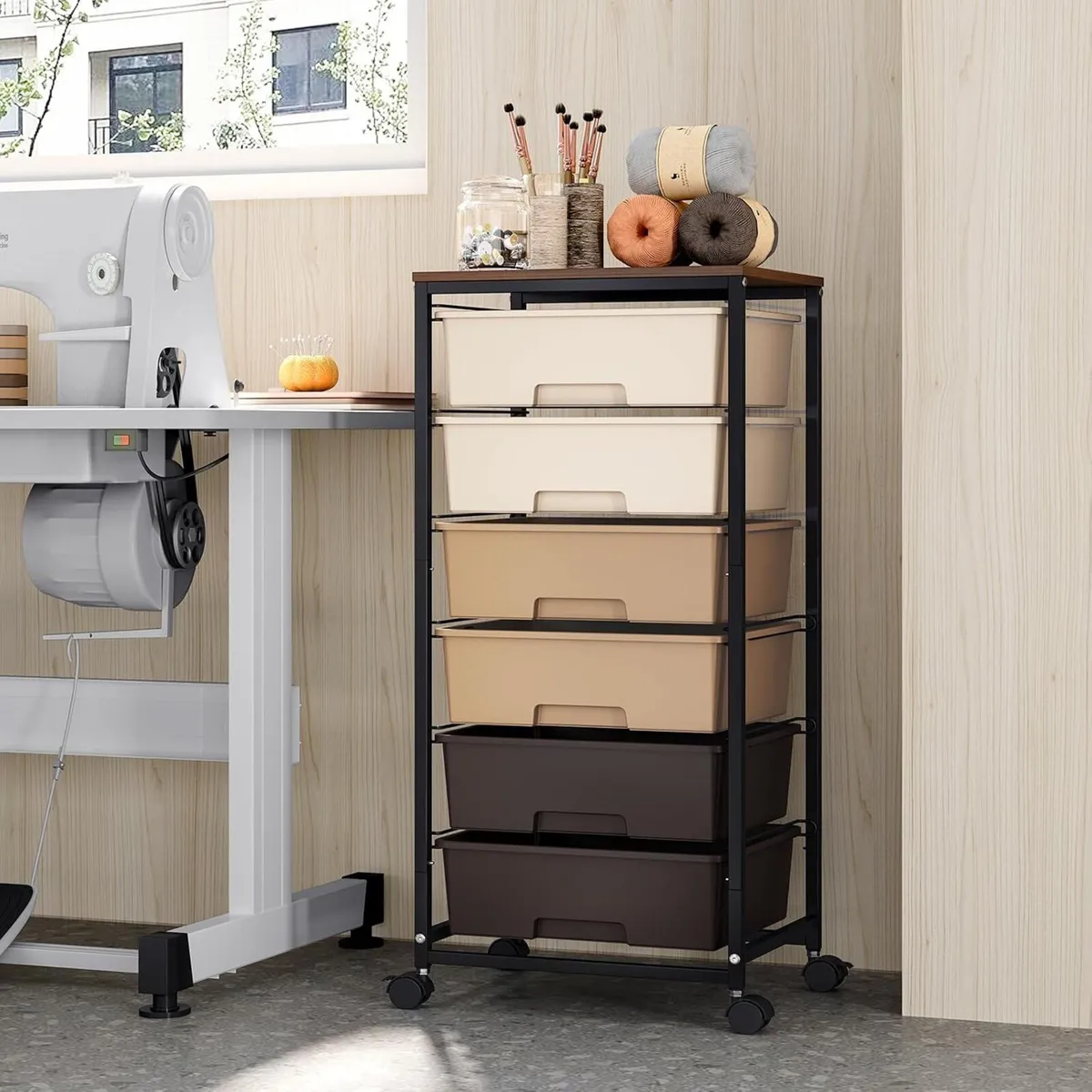 6-Drawer Rolling Storage Cart with Tabletop - Image 2