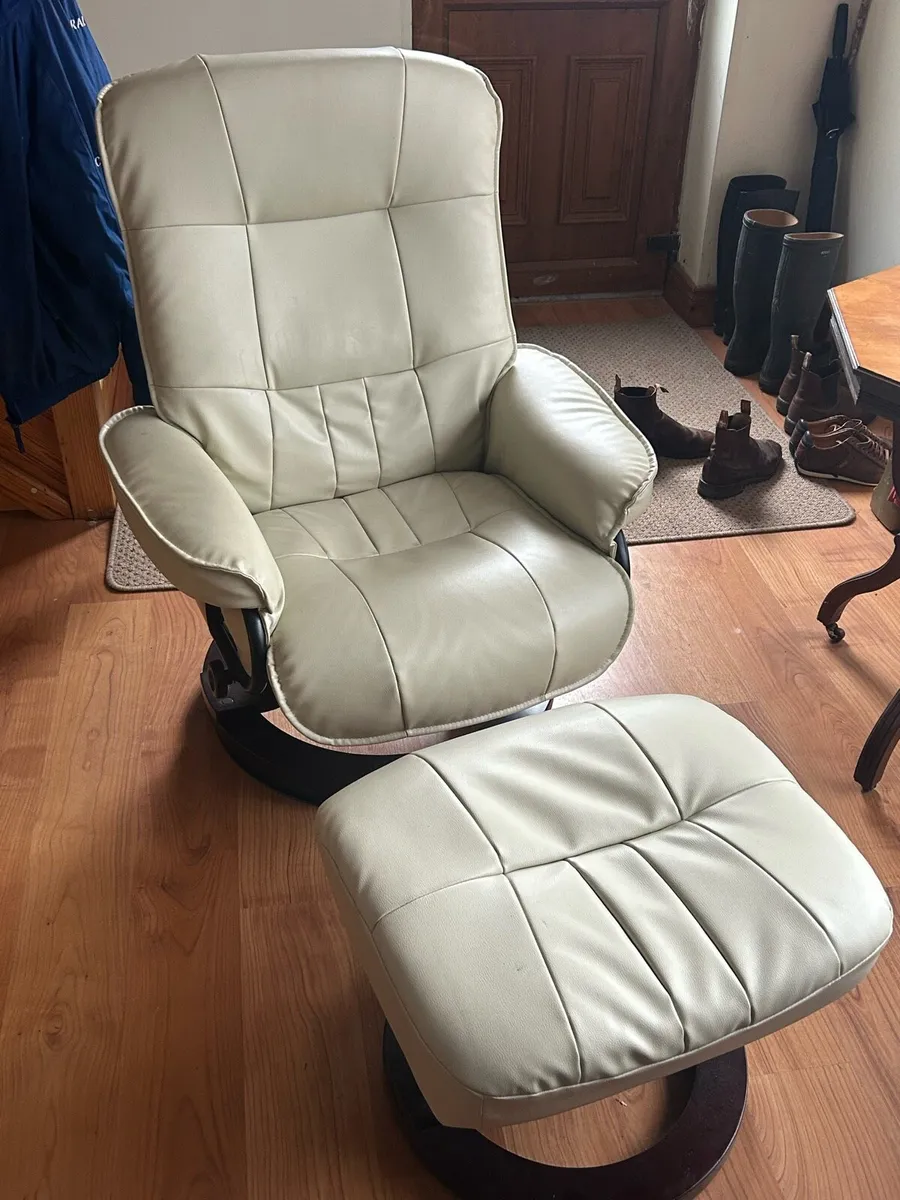 Leather Recliner Chair & Footstool - Image 1