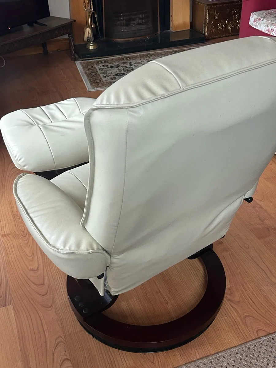 Leather Recliner Chair & Footstool - Image 2