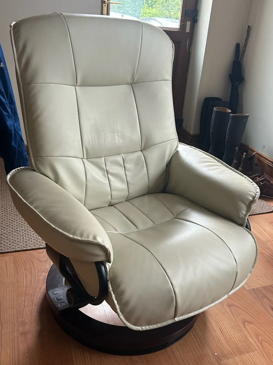 Leather Recliner Chair & Footstool - Image 4