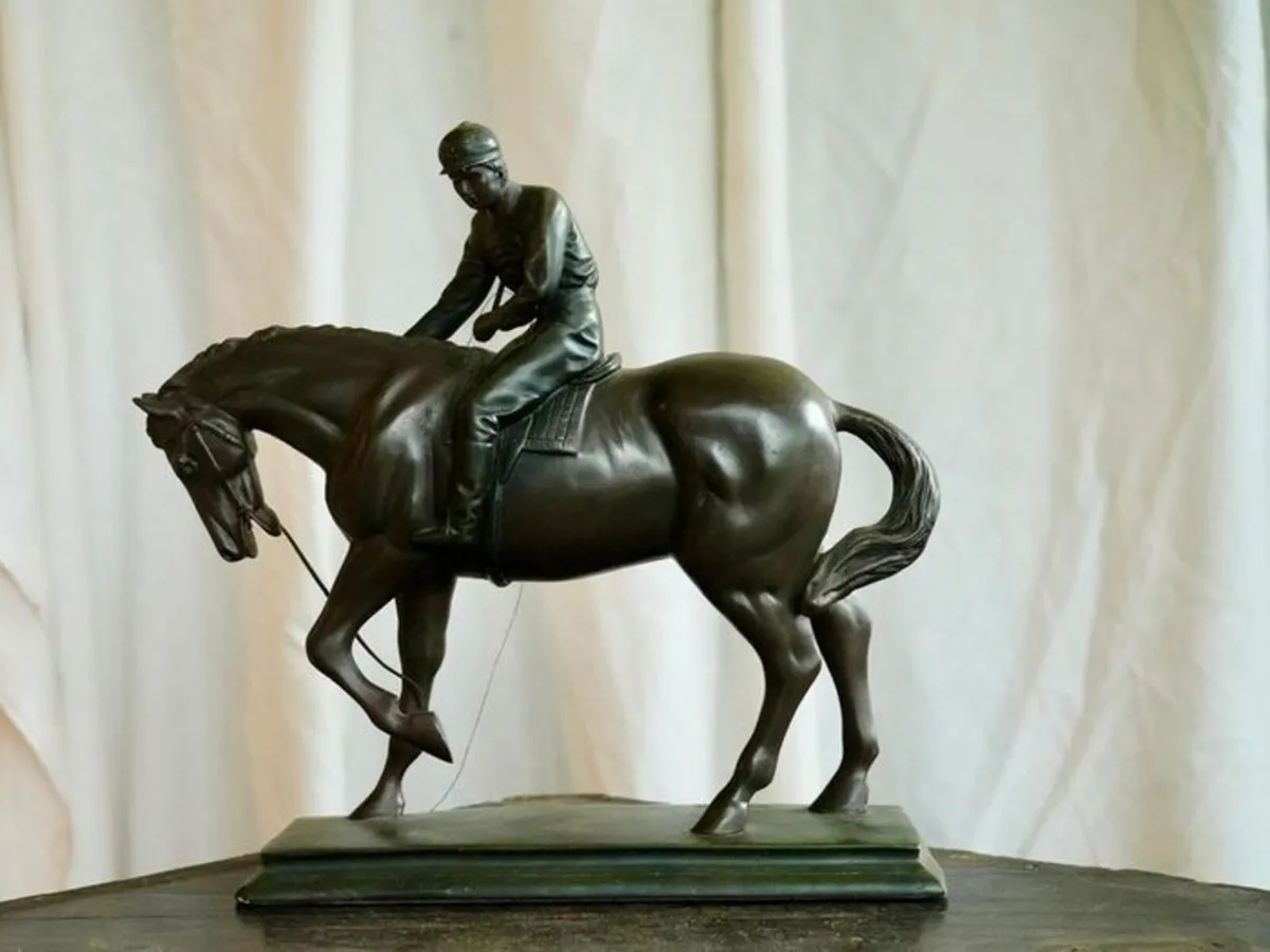 Vintage Horse And Jockey Figure By Cresa- Resin - Image 1