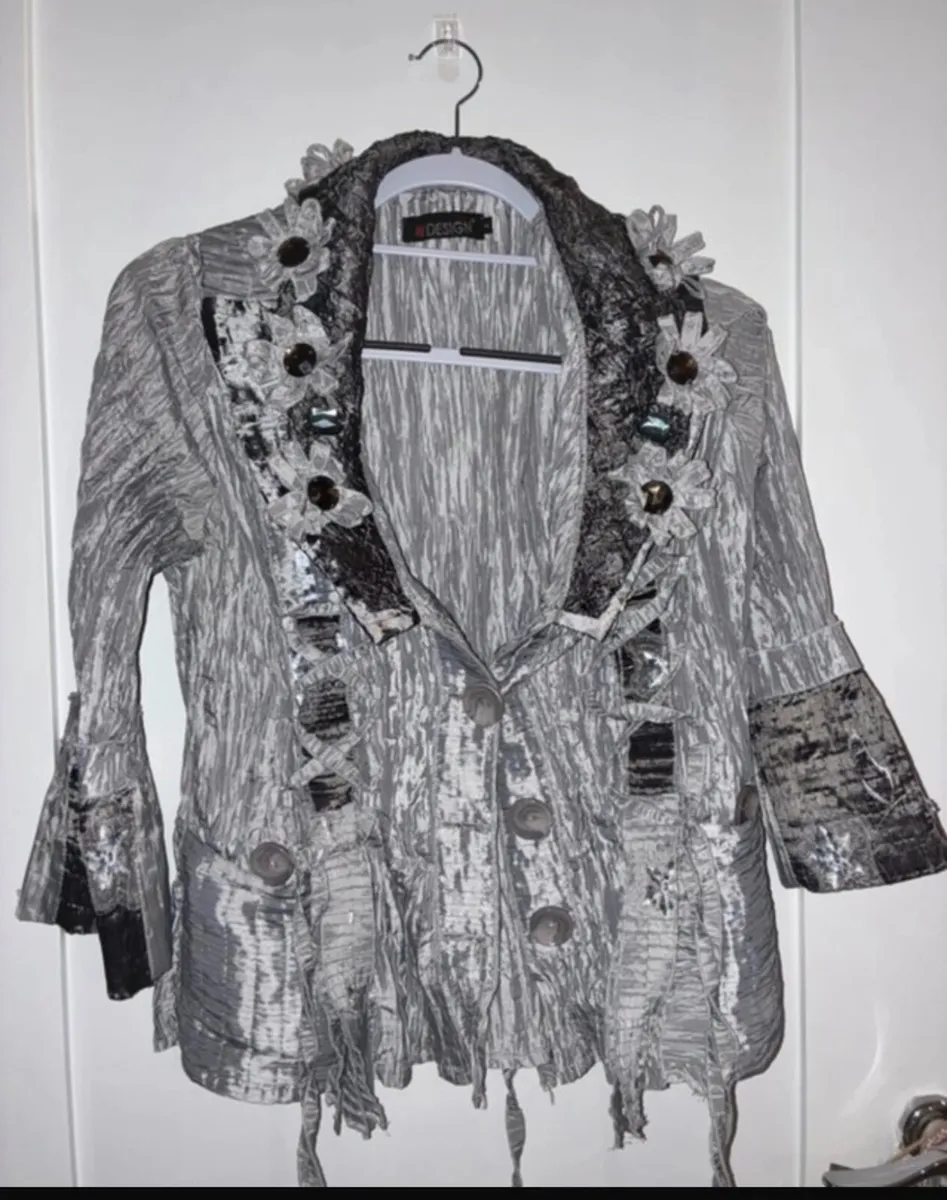 Vintage boutique designer grey blouse brown Thomas - Image 2