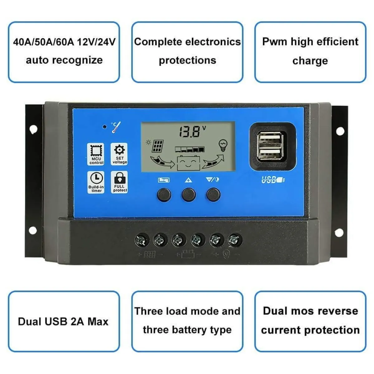 Dual USB Solar Charge Controller with LCD Display - Image 2