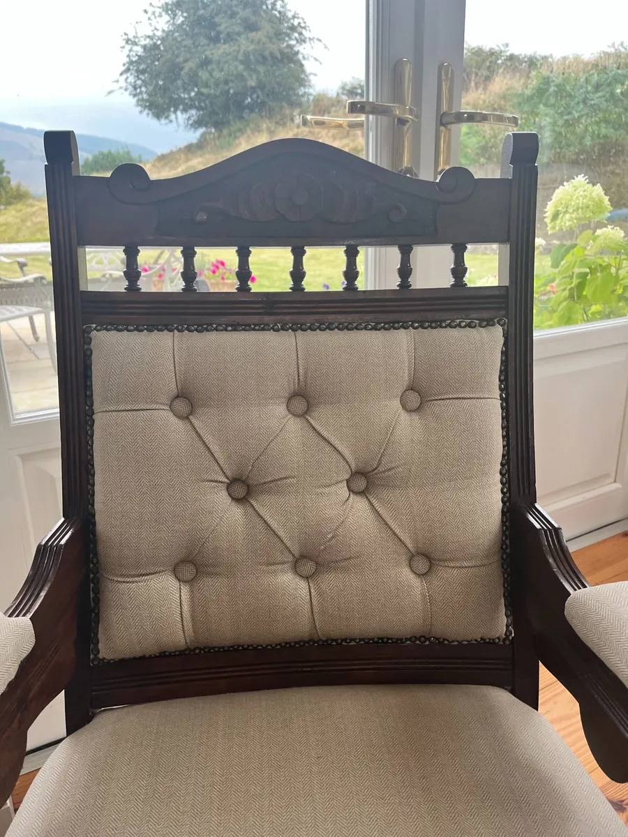 Antique Upholstered Armchairs - Image 2
