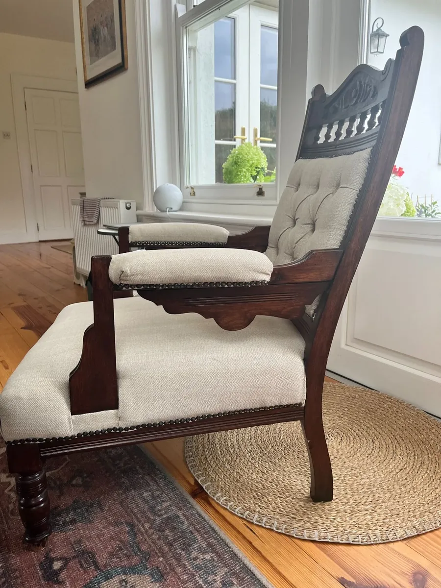 Antique Upholstered Armchairs - Image 3
