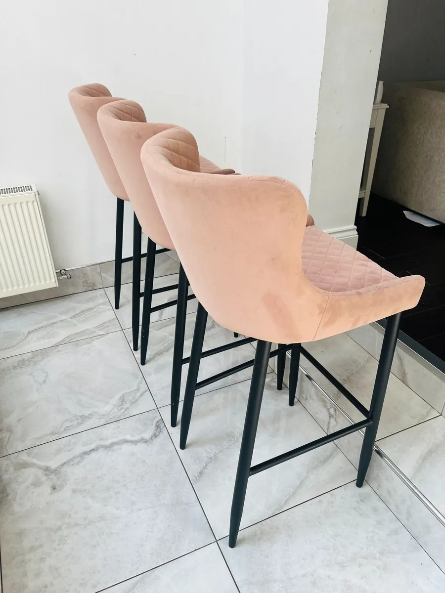 3 x Pink Velvet Counter Bar Stools Chairs - Image 2