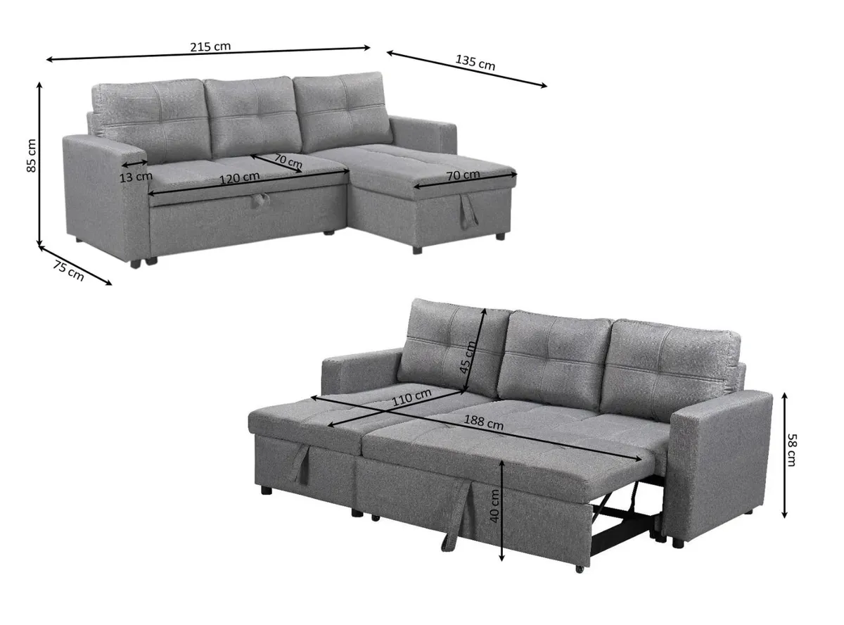 Black velvet Corner Sofa Bed Storage, 215cm - Image 4