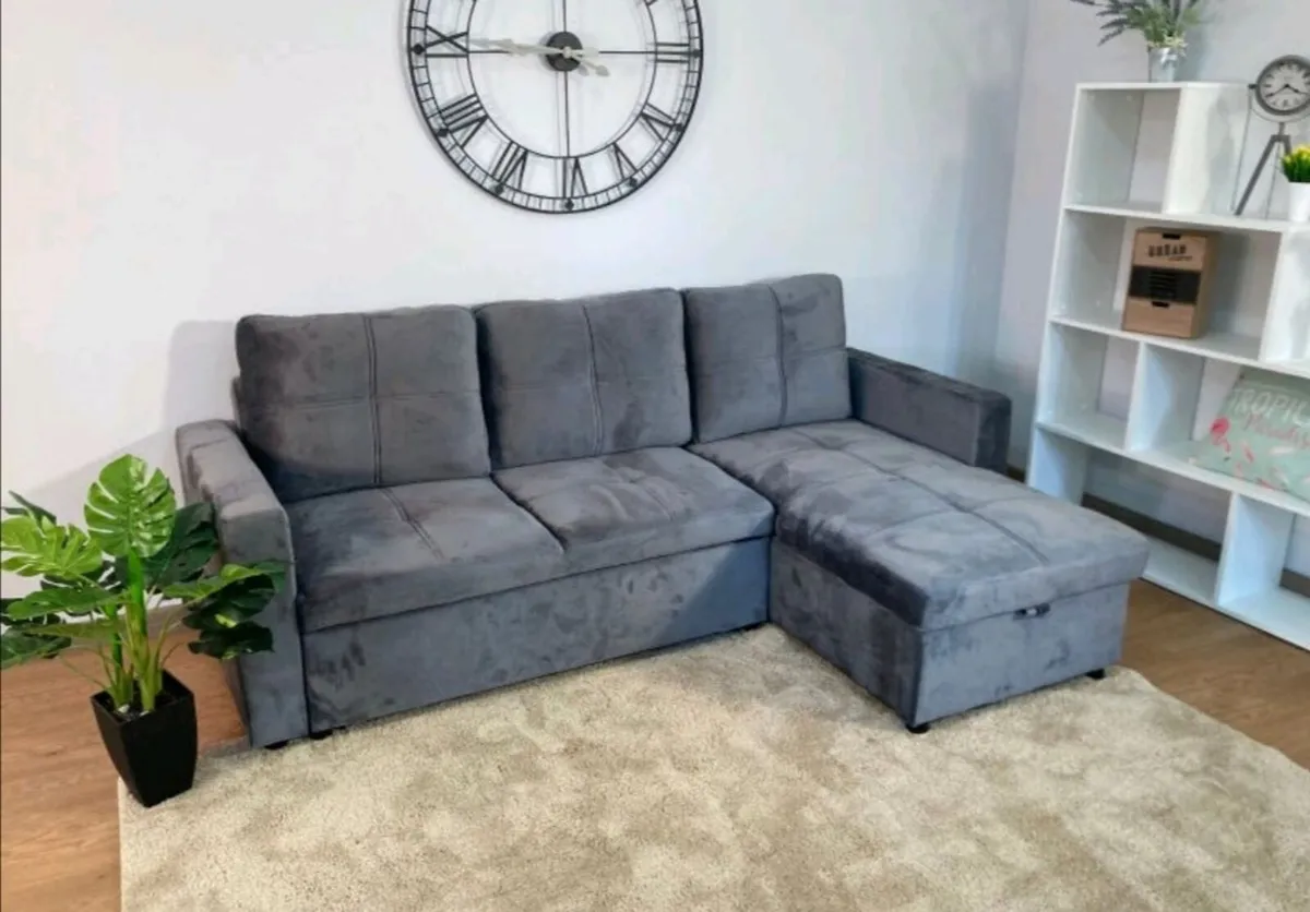 Grey velvet Corner Sofa Bed with Storage 215cm - Image 2