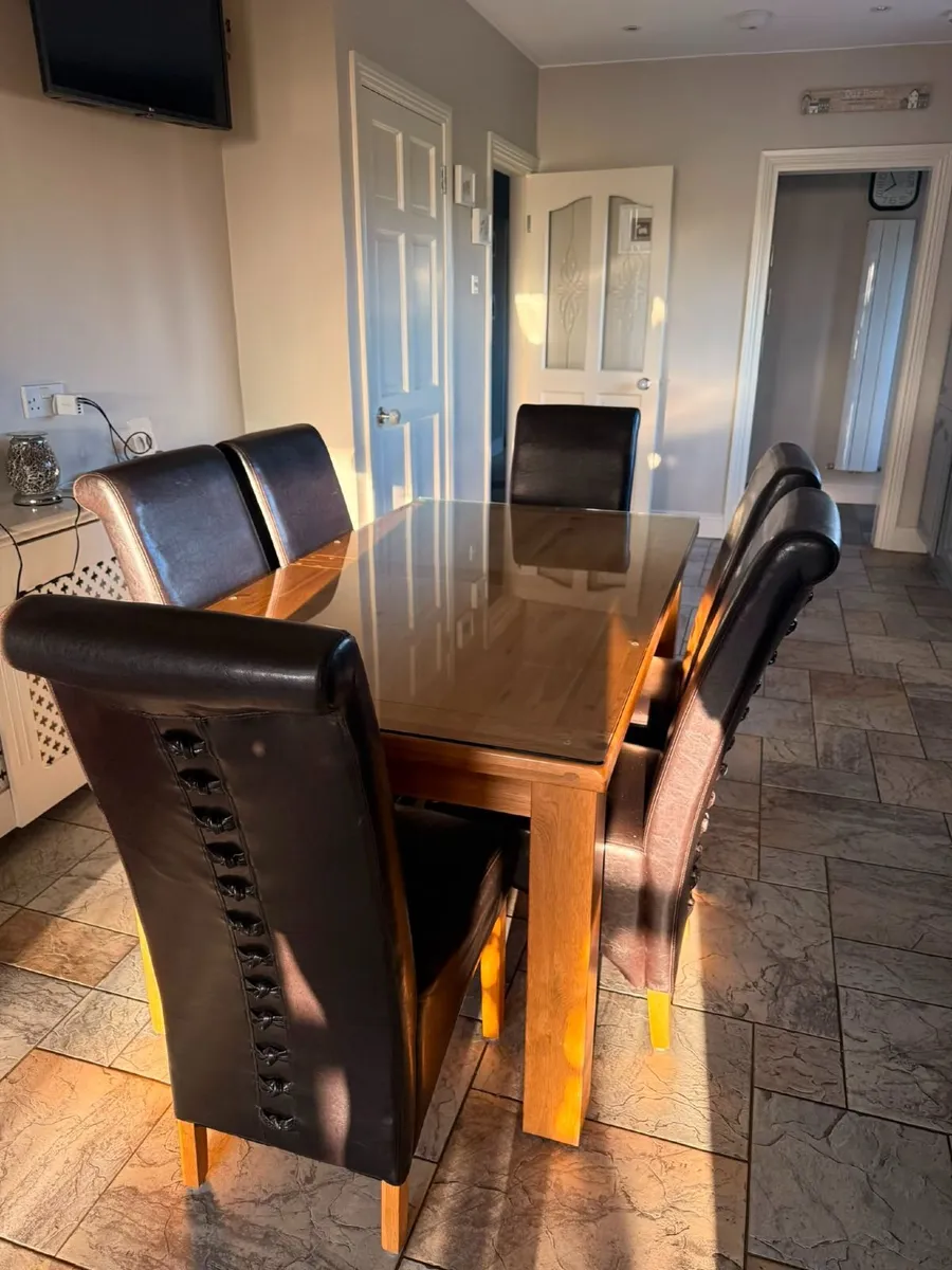 Extendable Table, 6 Chairs & Protective Glass - Image 1