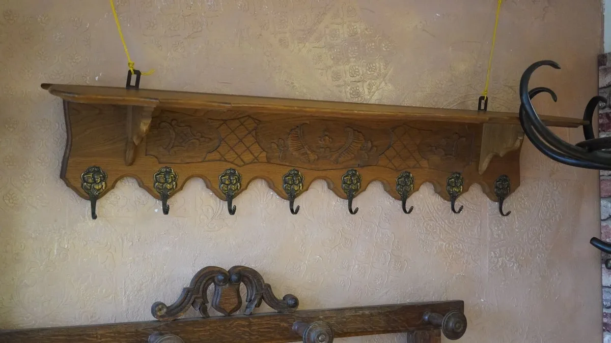 French Carved Oak Wall Coat Rack - Image 1