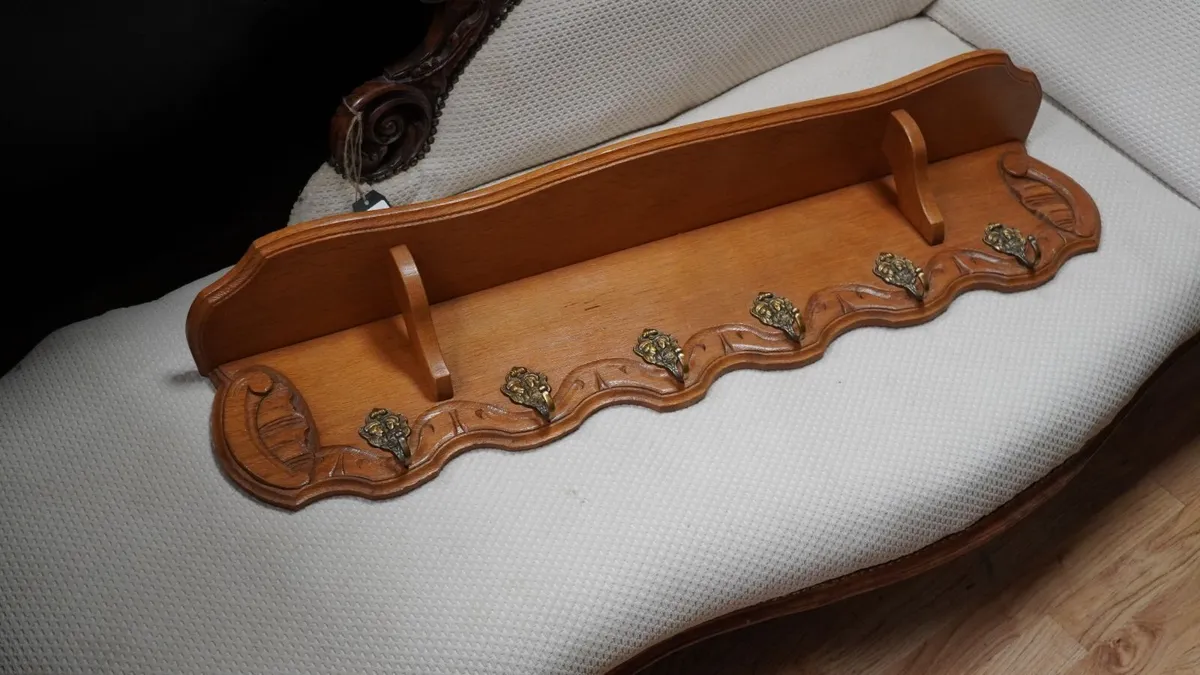 French Carved Oak Wall Coat Rack - Image 1