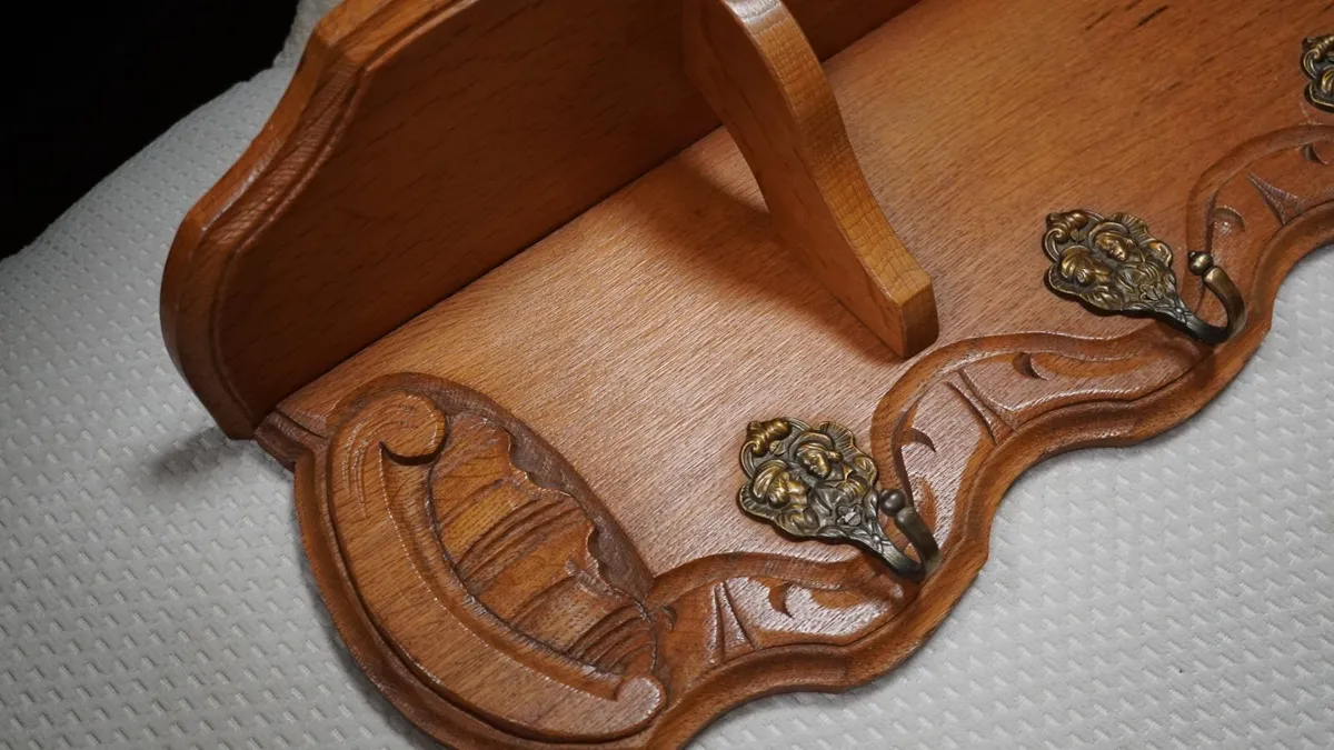 French Carved Oak Wall Coat Rack - Image 2